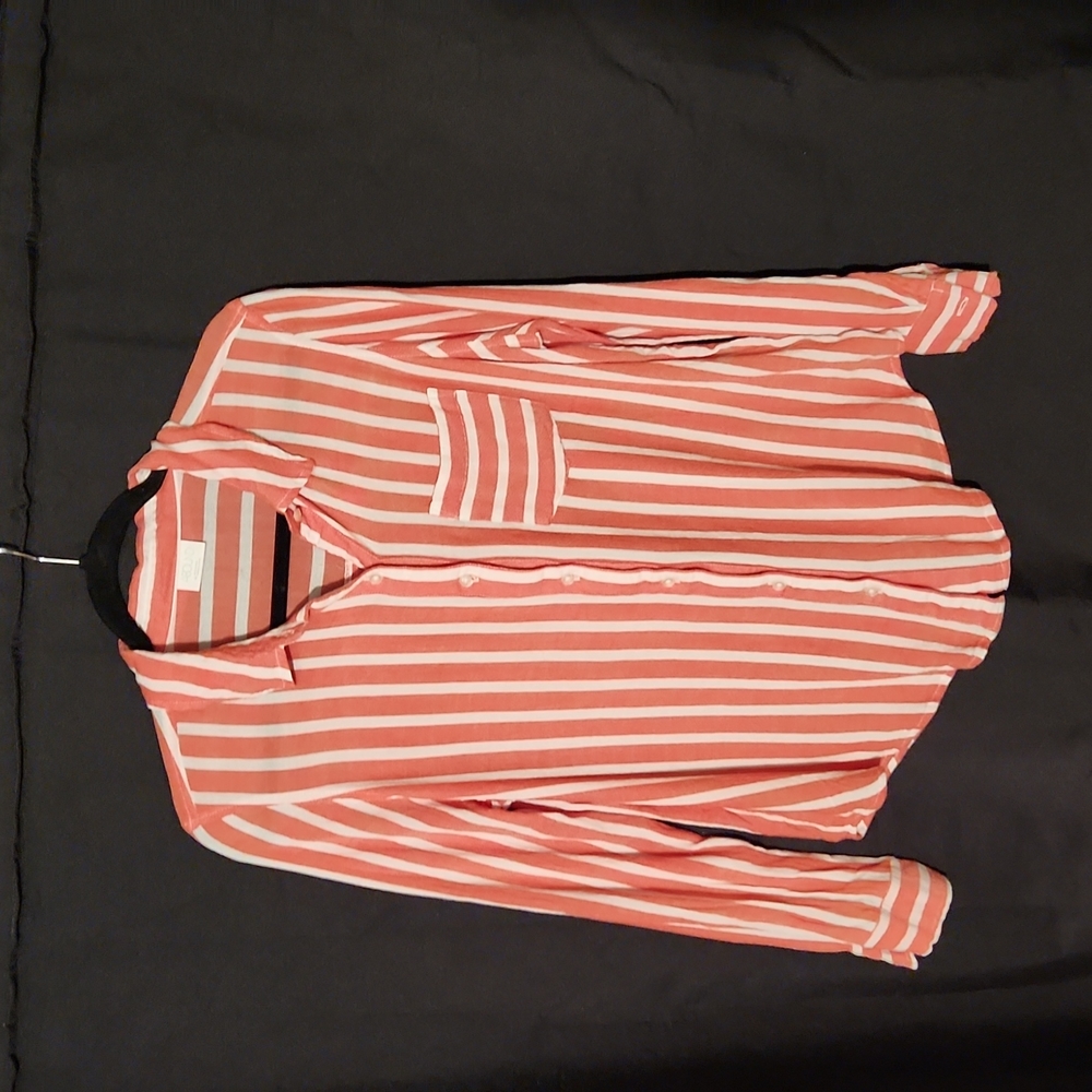 Long sleeve, button up, striped coral shirt, M